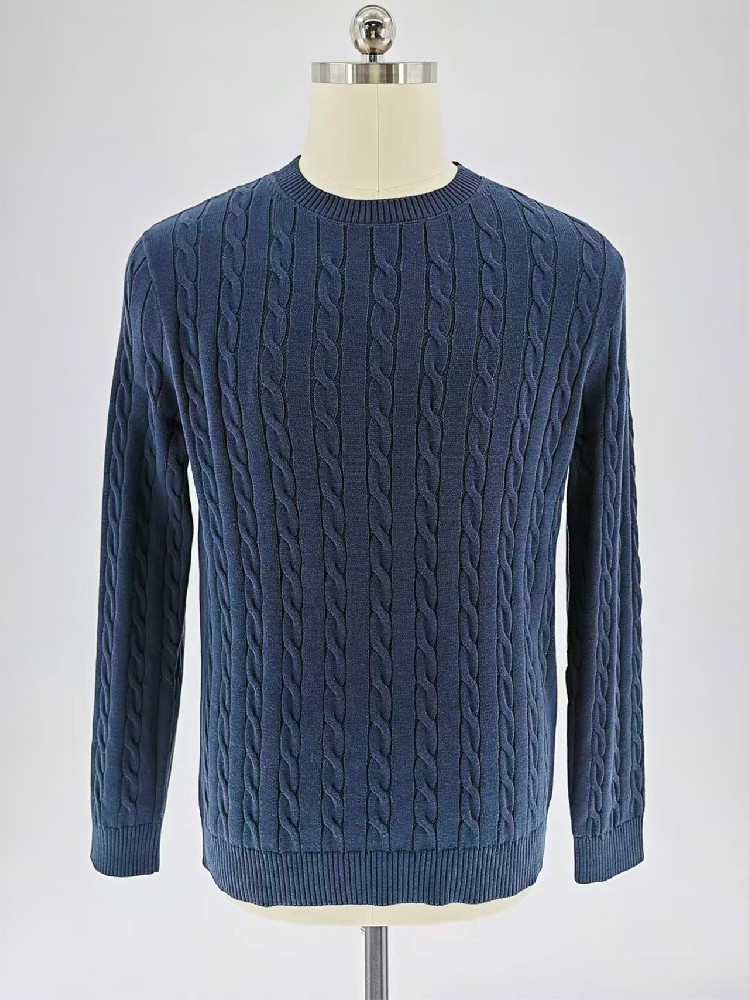 Men Spring Summer 100% Cotton Crew Neck Knit Sweater