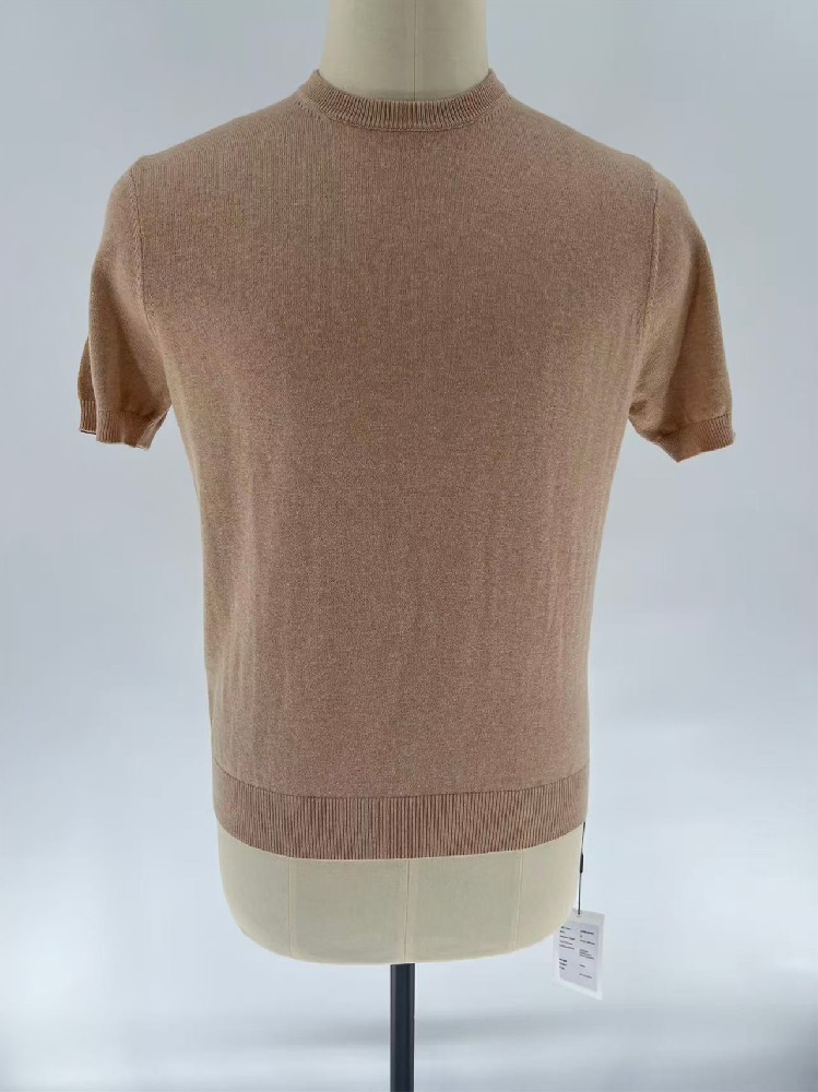 Men Spring Summer Cotton Cashmere Blend Crew Neck Short Sleeve Knit Sweater
