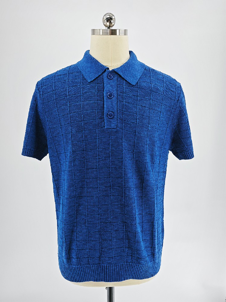 Men Spring Summer Viscose Paper Polyester Linen Knit Polo Shirt