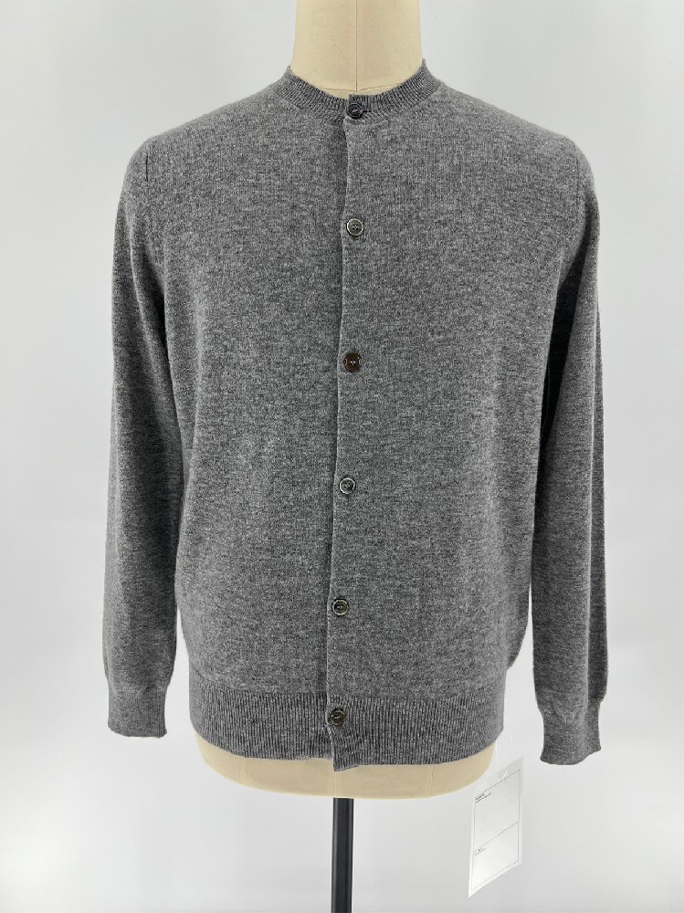Men Autumn Winter 100% Pure Wool Crew Neck Knit Cardigan