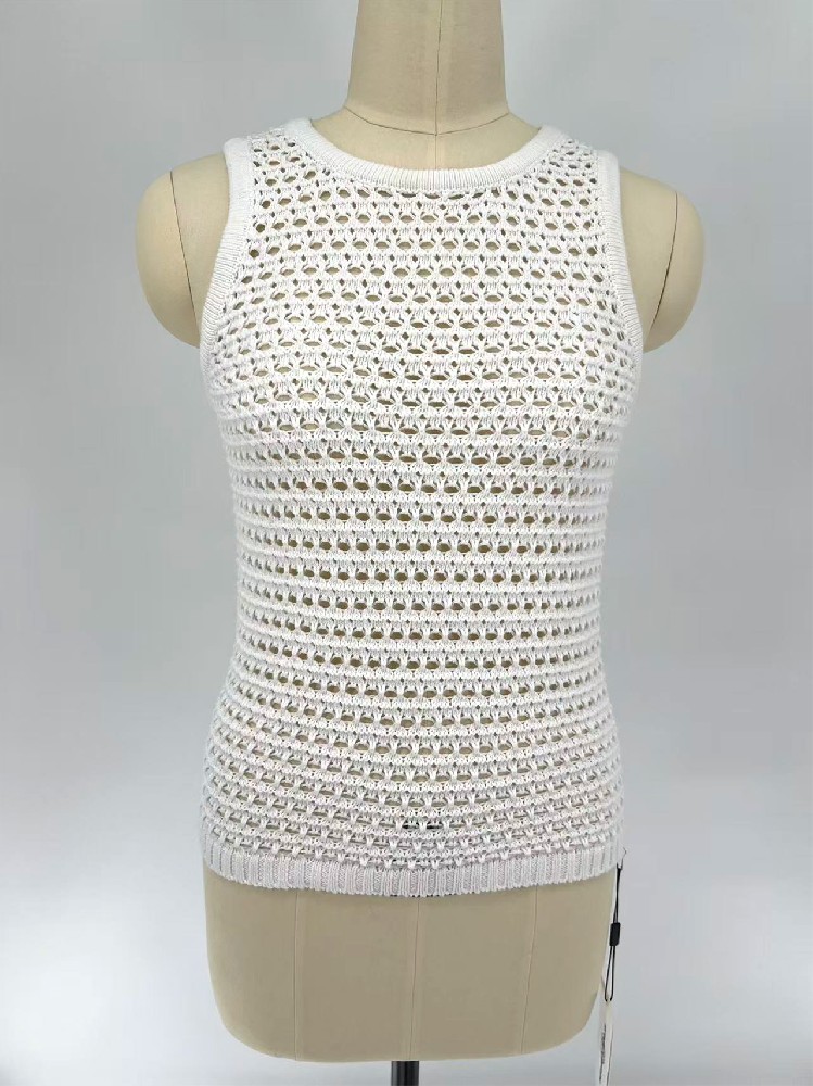 Women Crew Neck Open Mesh Knit Vest
