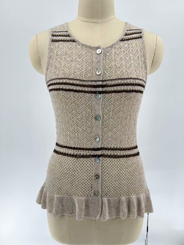 Women Round Neck Openwork Knit Vest