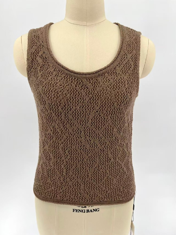Women U-Neck Openwork Knit Tank Top
