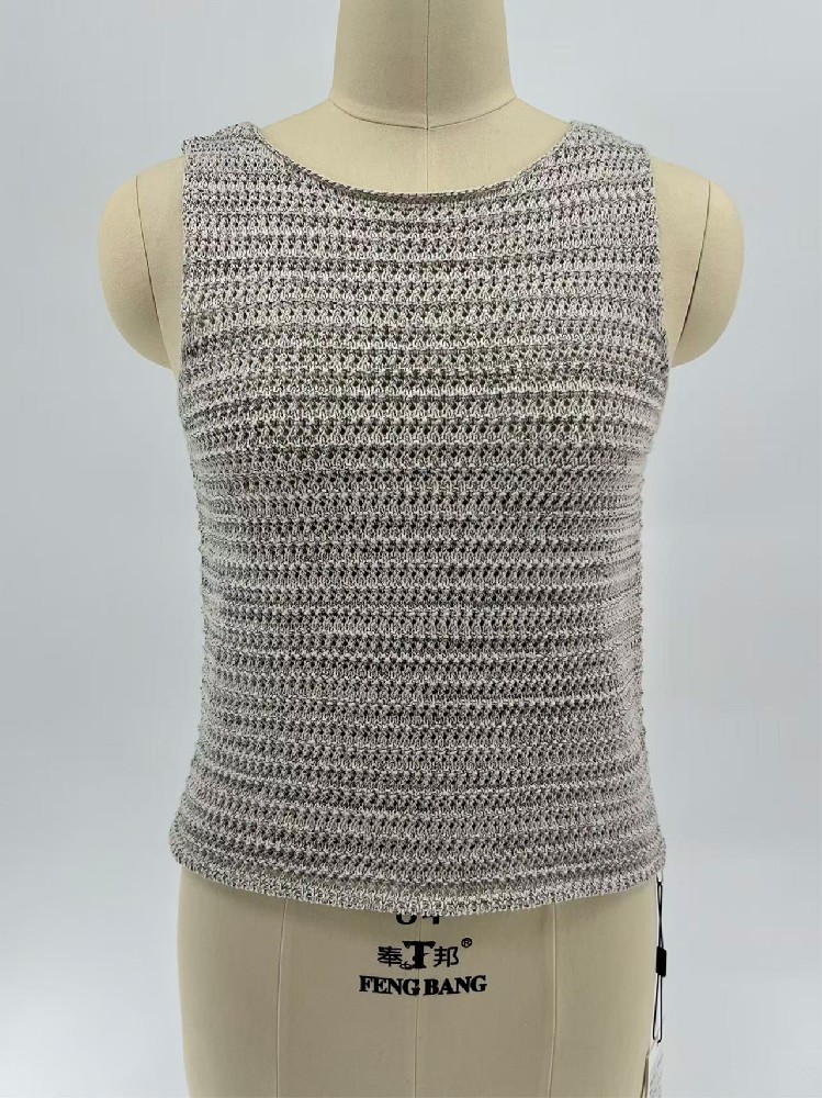 Women Boat Neck Horizontal Openwork Knit Tank Top