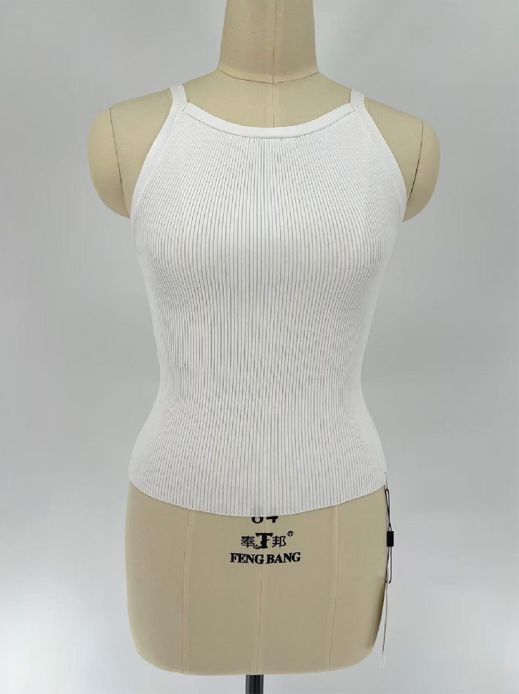 Women Spring & Summer White Spaghetti Strap Rib Knit Tank Top