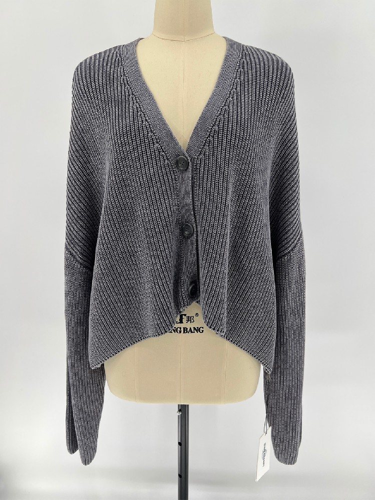 Women Fall Winter 100% Cotton V Neck Knit Cardigan
