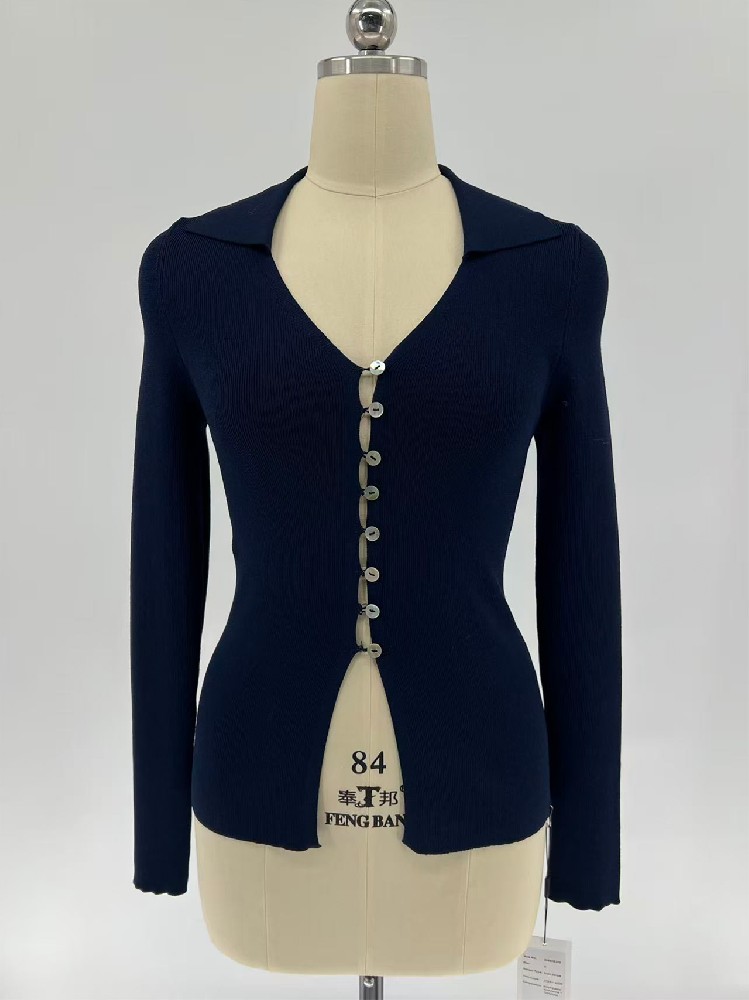Women’s Polo Collar Ribbed Knit Cardigan