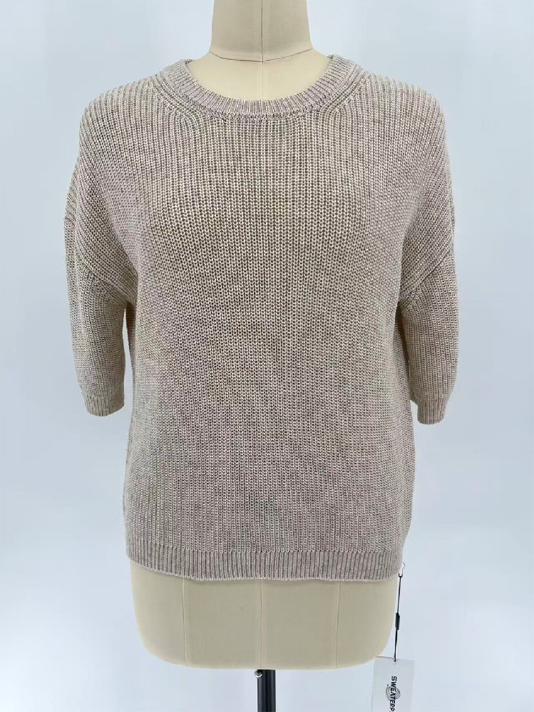 Women Elbow Sleeve Crew Neck Knit Top