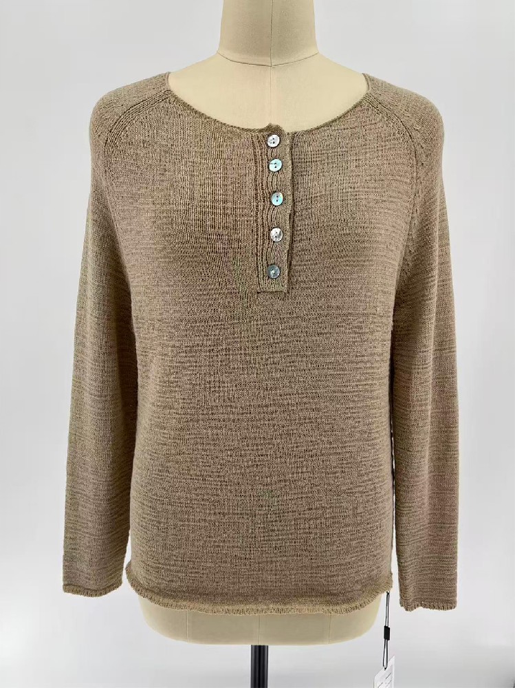 Women Scoop Neck Henley Knit Top