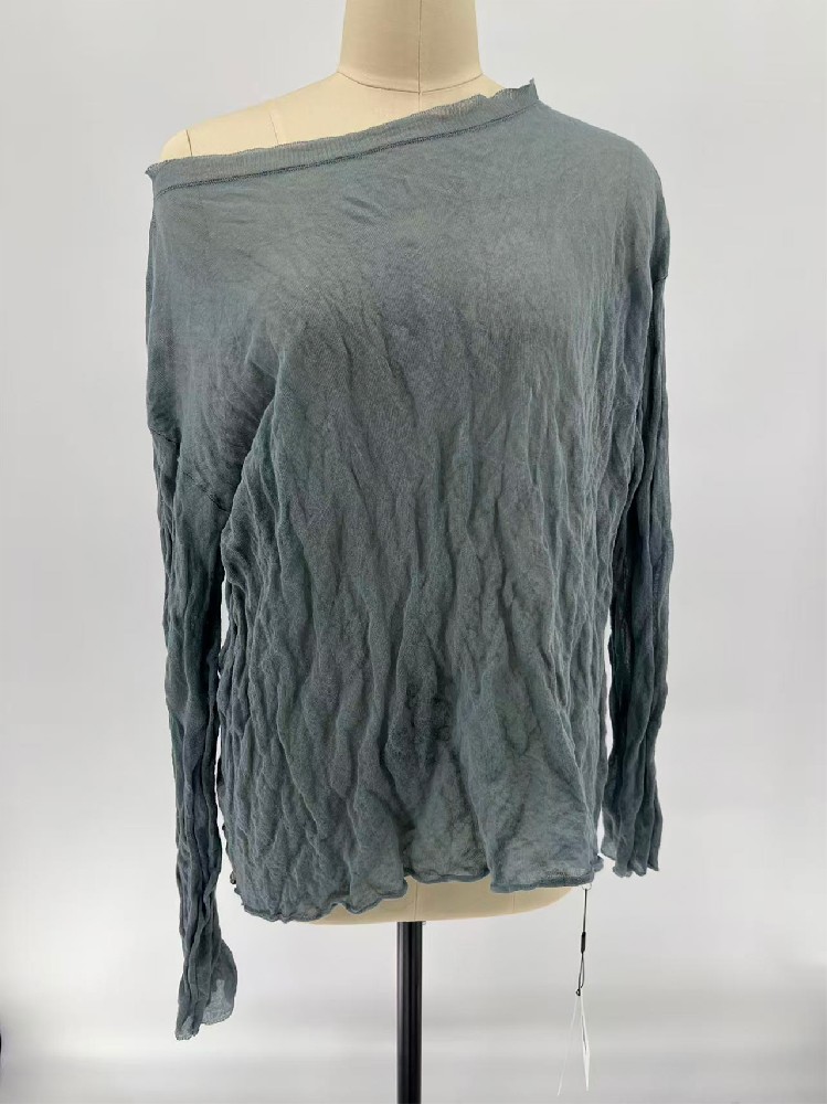 Women Boat Neck Crinkle Knit Top