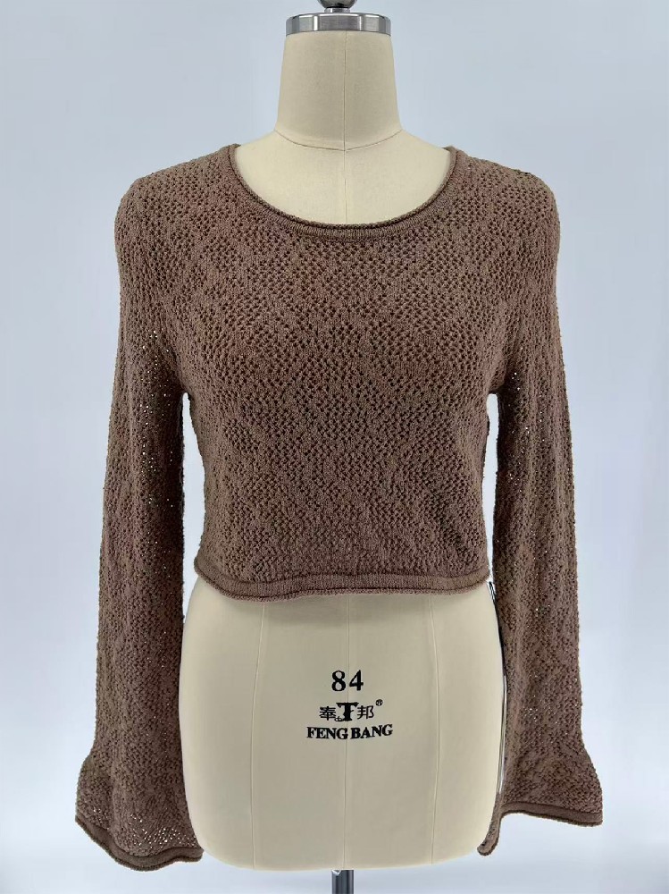 Women Cropped Long Sleeve Knit Top