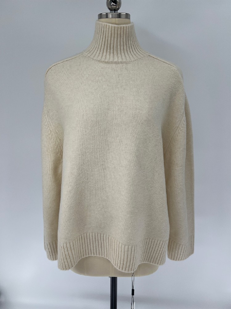 Women Fall Winter Wool Mix High Neck Knit Sweater