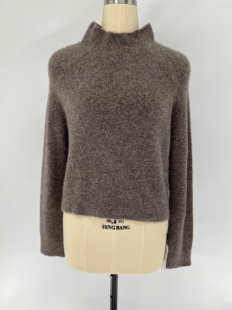 Women Fall Winter Wool Yak Blend Mock Neck Knit Sweater