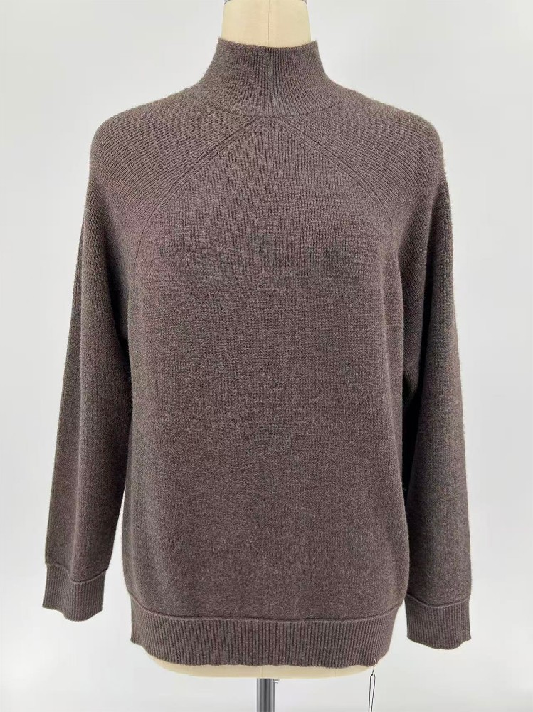 Women Fall & Winter Taupe Mock Neck Knit Pullover