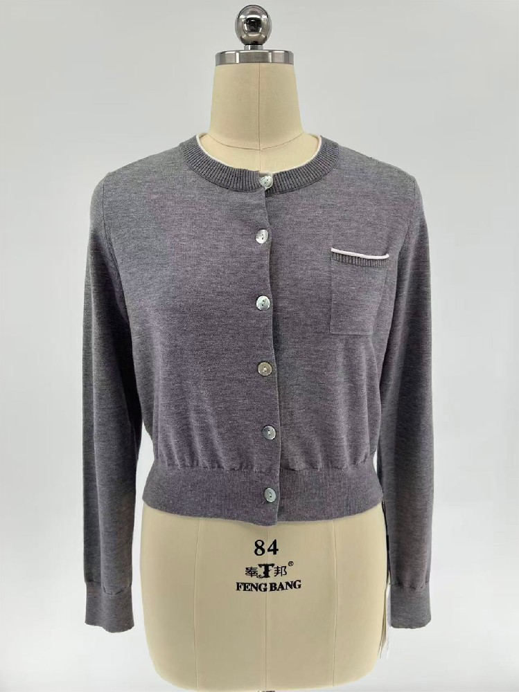 Women's Cotton Polyester Nylon Blend Crew Neck Cardigan