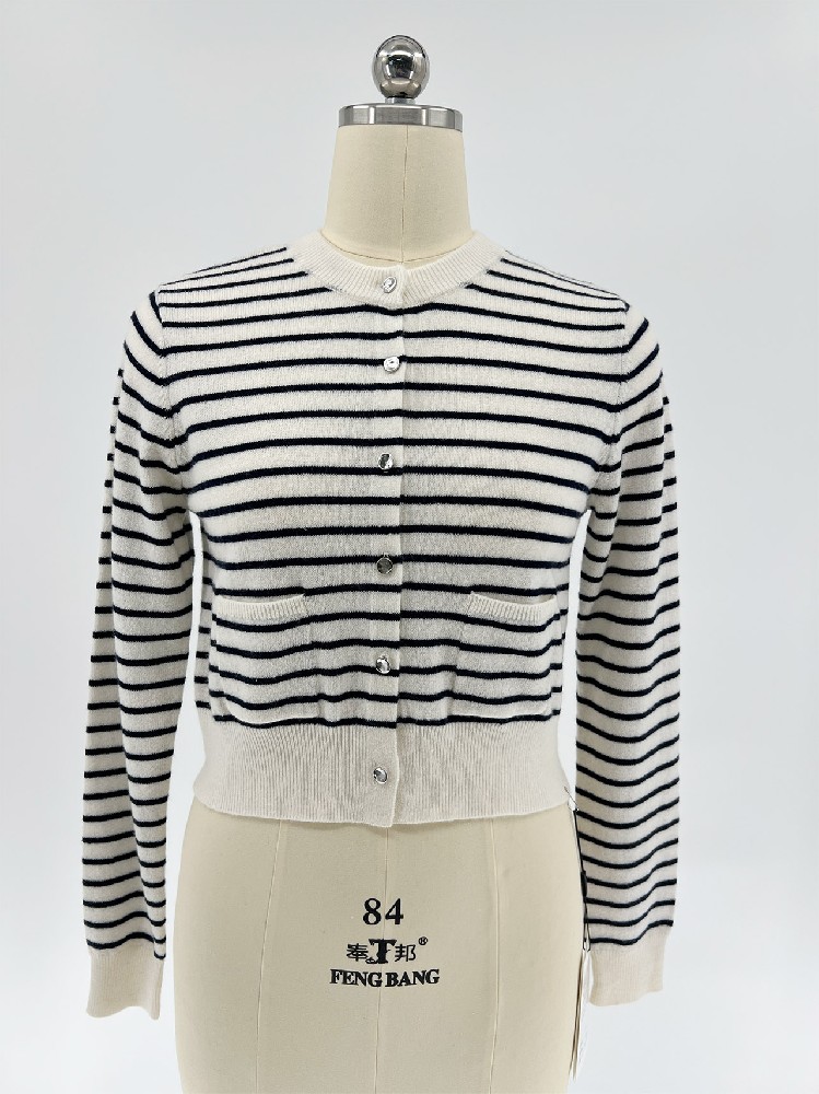 Women 100% Wool Striped Knit Cardigan