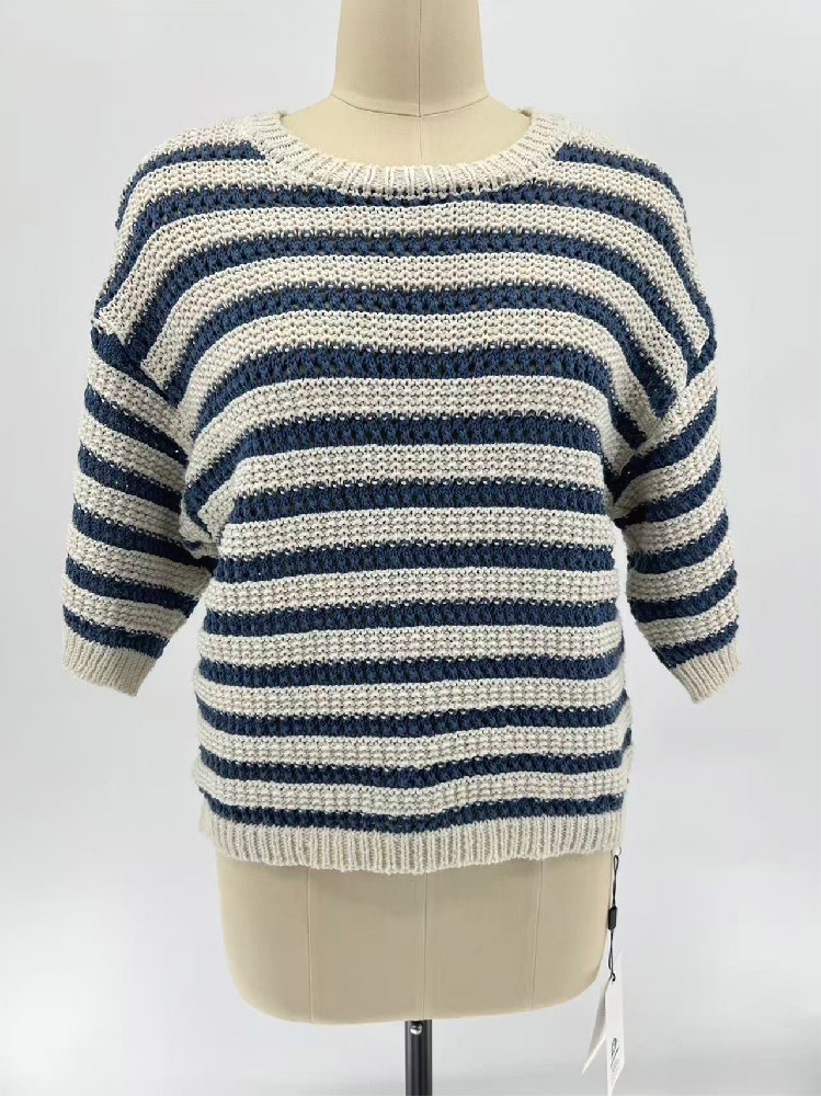 Women Striped Open Knit Sweater