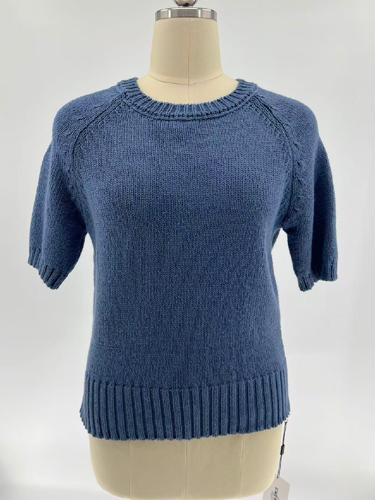 Women's Raglan‑Sleeve Thick‑Gauge Short‑Sleeve Knit Top for Spring Summer