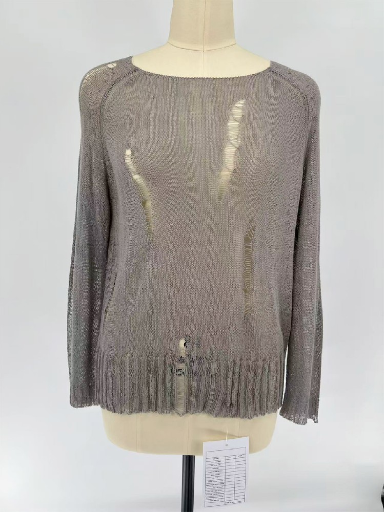 Women Distressed Ripped Knit Sweater