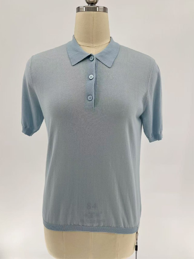 Women's Polo Collar Half‑Button Short‑Sleeve Knit Top for Spring Summer