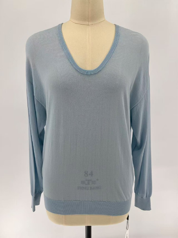 Women Deep V Neck Drop Shoulder Long Sleeve Knit Top