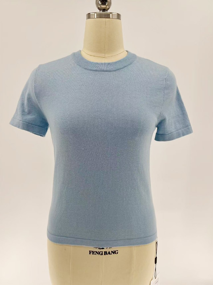 Women's Crew Neck Cropped Short‑Sleeve Knit Top for Spring Summer