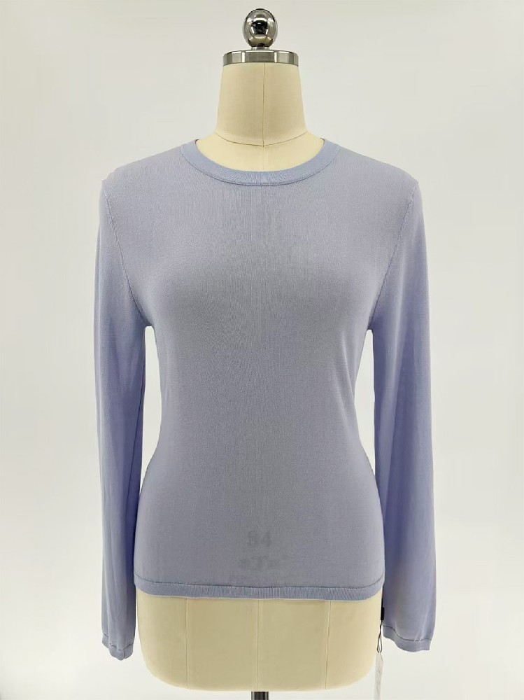 Women's Crew Neck Fine‑Gauge Long‑Sleeve Knit Top for Spring Summer