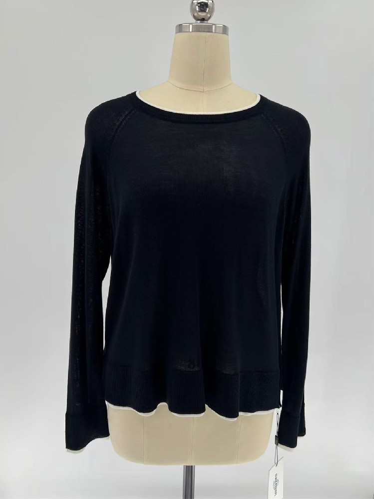 Women's Raglan Sleeve Contrast‑Trim Long‑Sleeve Knit Top for Spring Summer