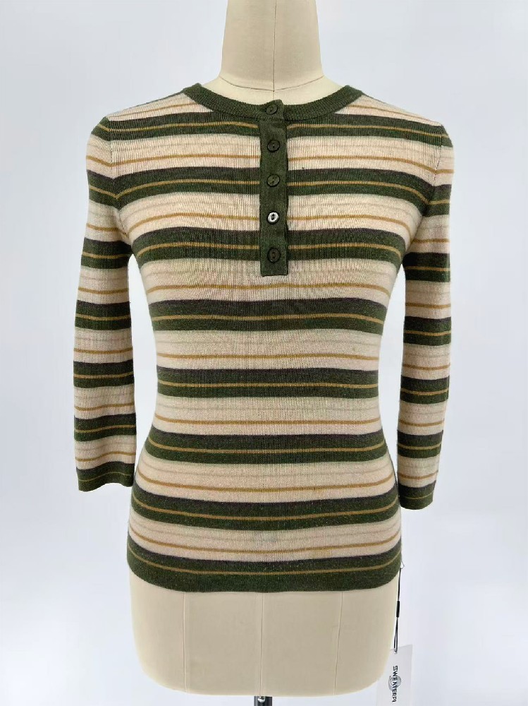Women Striped Henley Knit Top