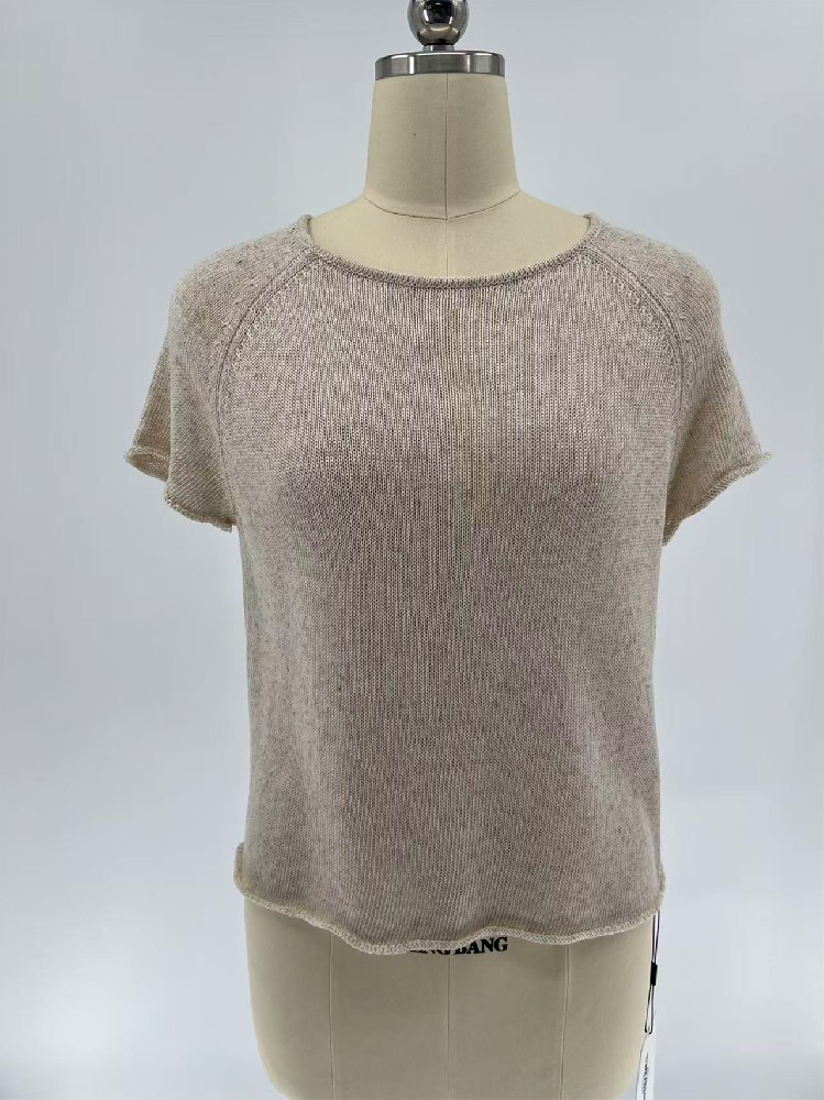 Women's Acrylic Linen Tencel Blend Short‑Sleeve Knit Top