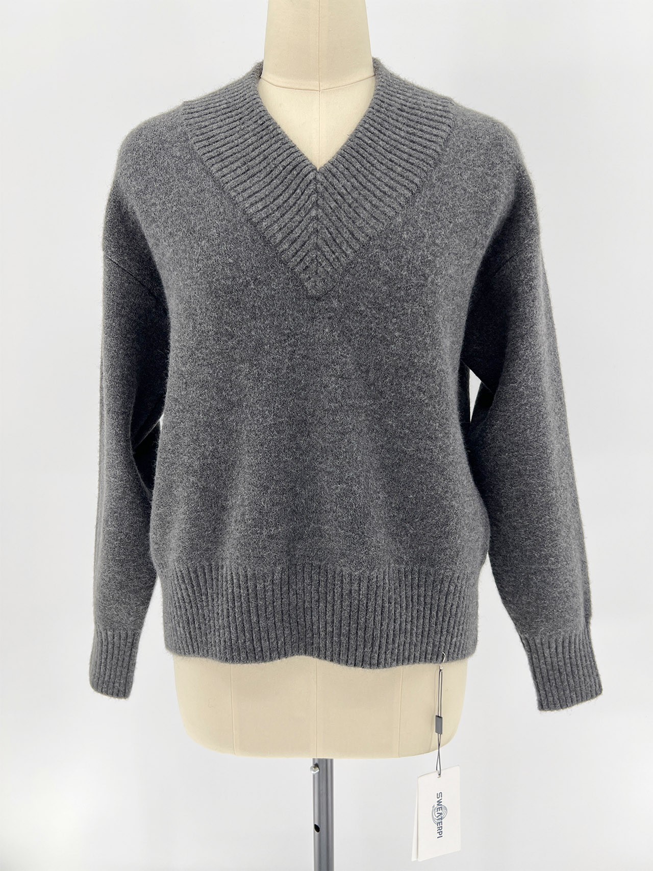 Women Fall Winter Wool Blend V Neck Knit Sweater