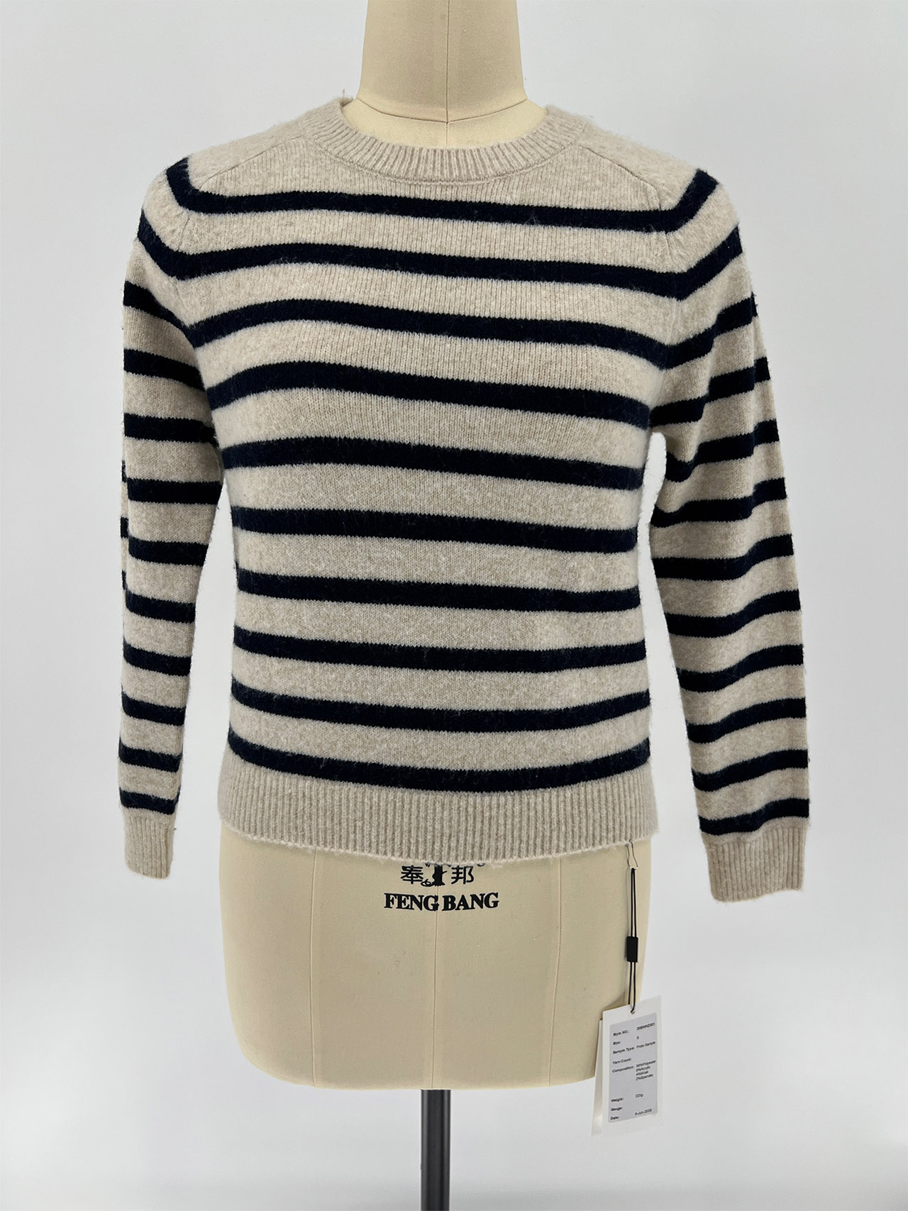 Women Long Sleeve Crew Neck Striped Knit Pullover
