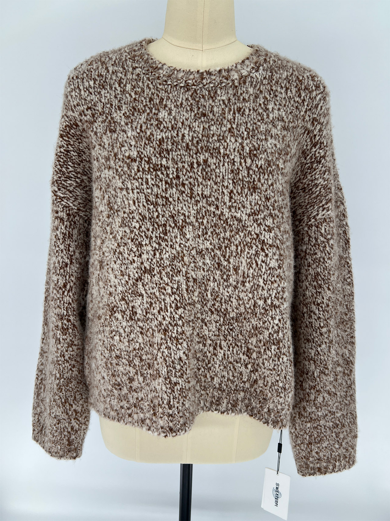 Women Long Sleeve Crew Neck Marled Knit Pullover