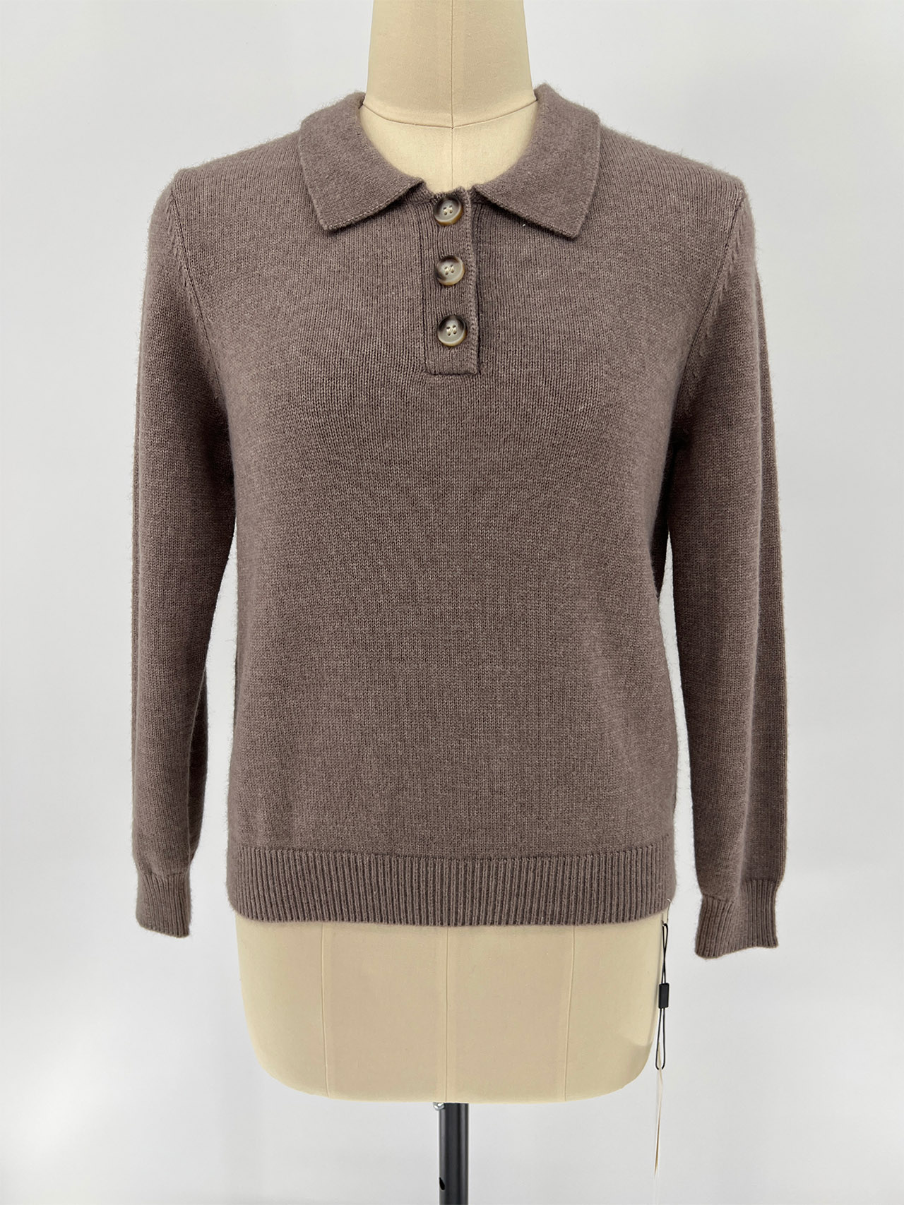Women Fall & Winter Taupe Polo Collar Knit Pullover